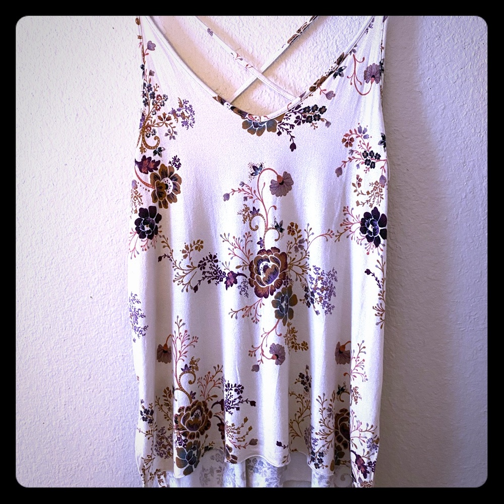 Cream Floral Criss Cross Flowy Tank